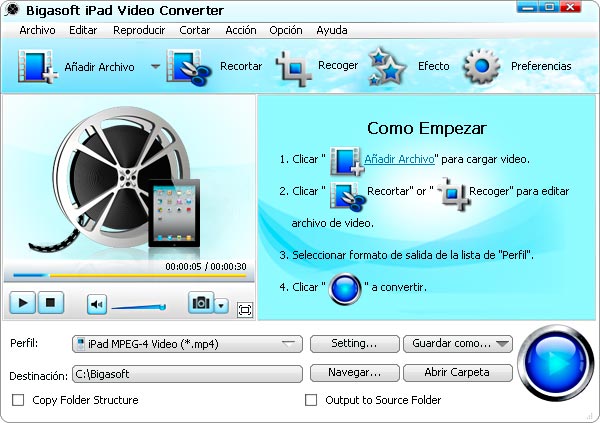 Imágenes de pantalla de Bigasoft iPad Video Converter